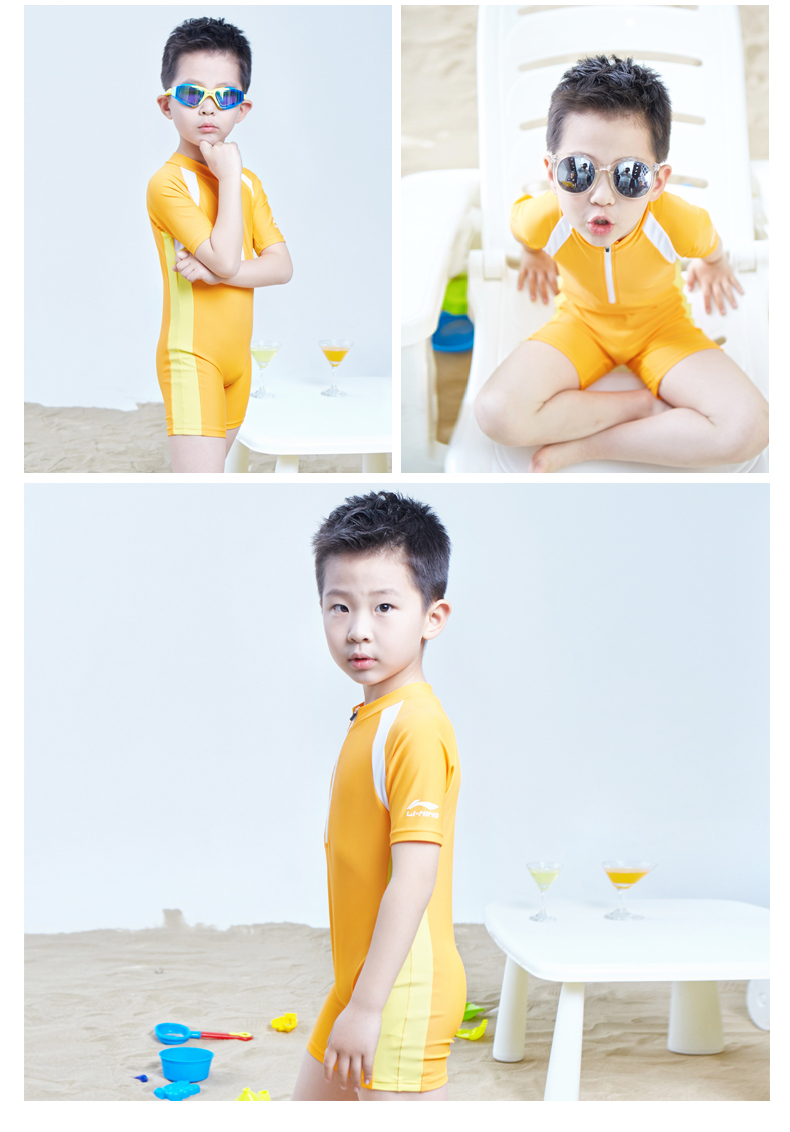 Áo tắm trẻ em một mảnh của Li Ning Bộ đồ bơi ngắn tay cho bé trai và bé gái đồ bơi cho bé trai