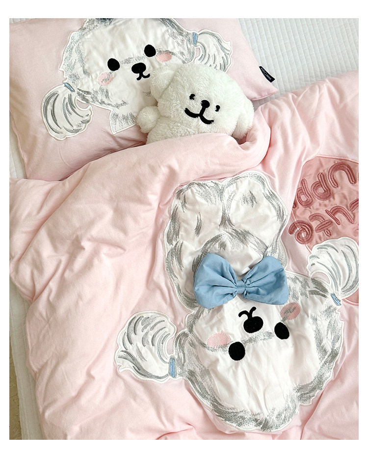 Детское зимнее одеяло класса А из вязаного хлопка со съемным чехлом, мультяшная розовая собачка, односпальное утепленное одеяло