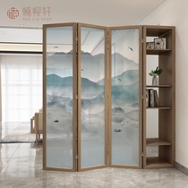 New Chinese-style screen partition dining room entrance entrance cabinet folding mobile simple modern solid wood shelf