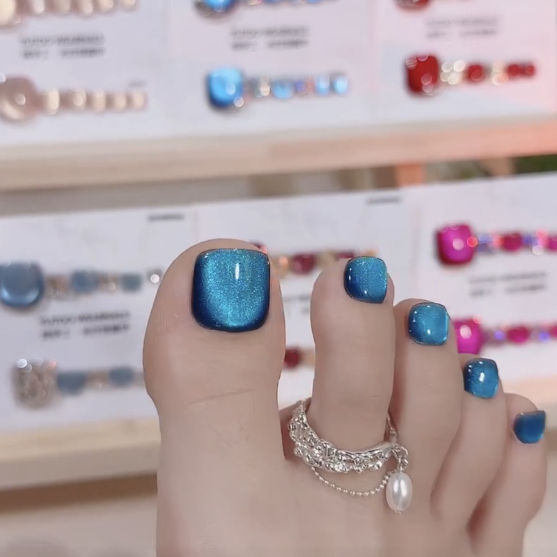 【Blue Tears】 Foot Nail Gift Box Set, Pure Handmade Phototherapy Wearable Nails in Nude Color, Brightening Effect for Summer
