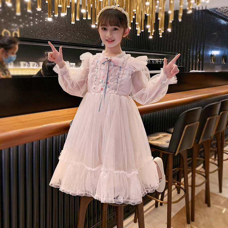 Children's long-sleeved princess dress spring and autumn new little fairy dress girls Western style fluffy skirt retro dress skirt