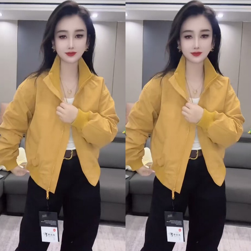 Casual Stand-Up Collar Jacket 2026 Spring New Fashion Baseball Jacket Biker Style Versatile Candy Color Women's