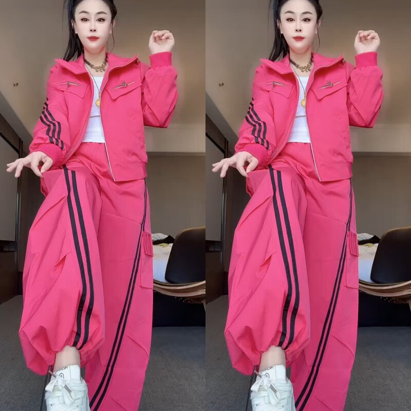 Trendy Casual Side-Striped Jacket Set 2025 Spring New Style Jacket and Cargo Pants Loose Sporty Two-Piece Set