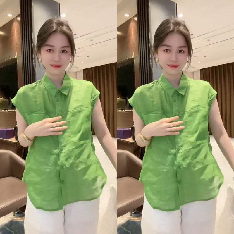 Colorful Double-Pocket Lapel Buttoned Sleeveless Linen Shirt 2025 Summer New Style Light and Simple High-End Elegant Lazy Style Colorful Double-Pocket Lapel Buttoned Sleeveless Linen Shirt 2025 Summer New Style Light and Simple High-End Elegant Lazy Style