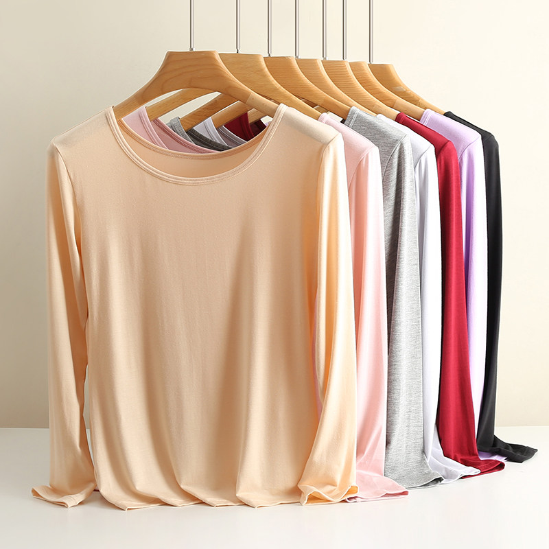 Modal autumn clothes women's thin inner wear autumn and winter one-piece tops long-sleeved flesh-colored underwear large size sanitary suits