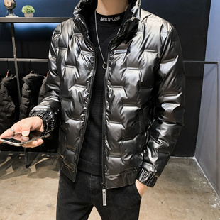 羽绒服男冬季新款韩版潮流加厚帅气短款鸭绒立领学生亮面男士外套