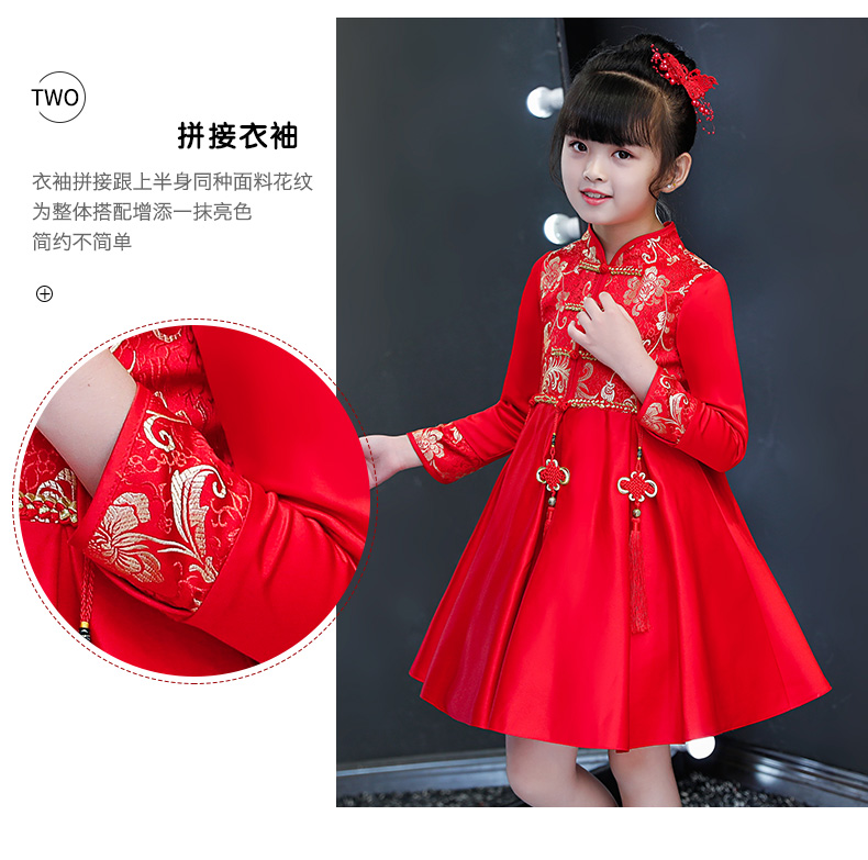 Váy bé gái mùa thu đông năm mới mùa đông đỏ cộng với váy nhung mùa đông bé gái công chúa váy siêu ngoại chân váy ngắn bé gái