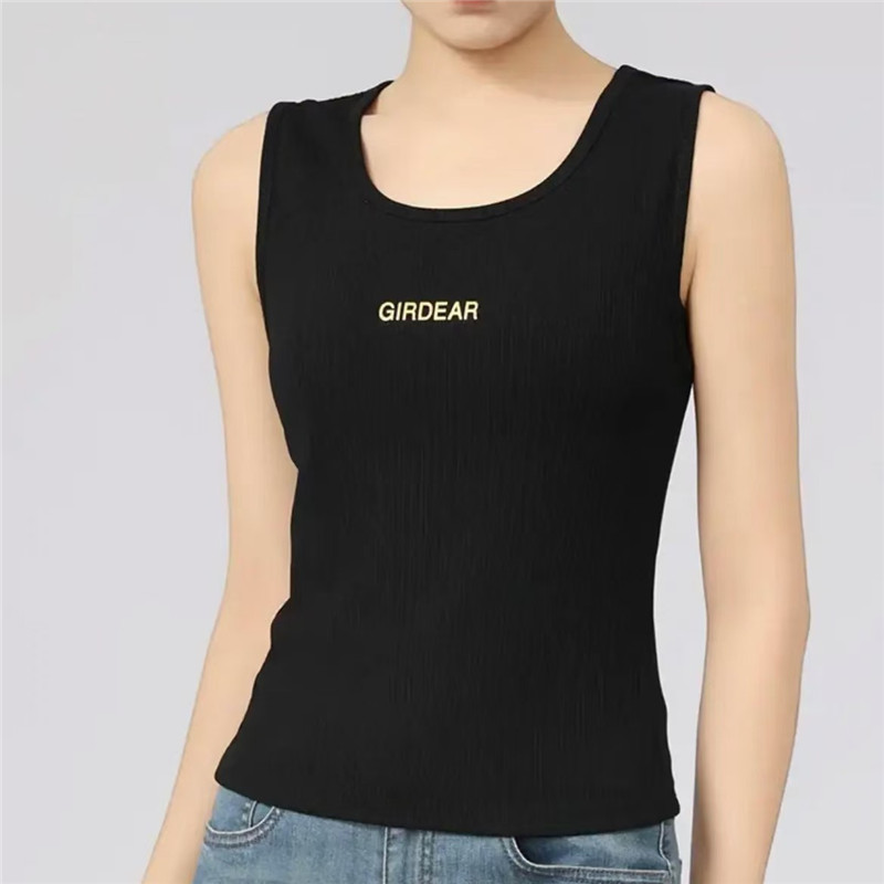 White-Collar Brother's New 2025 Spring/Summer Versatile Sleeveless U-Neck Letter Print Stretch Tank Top for Women, Inner Wear 130015
