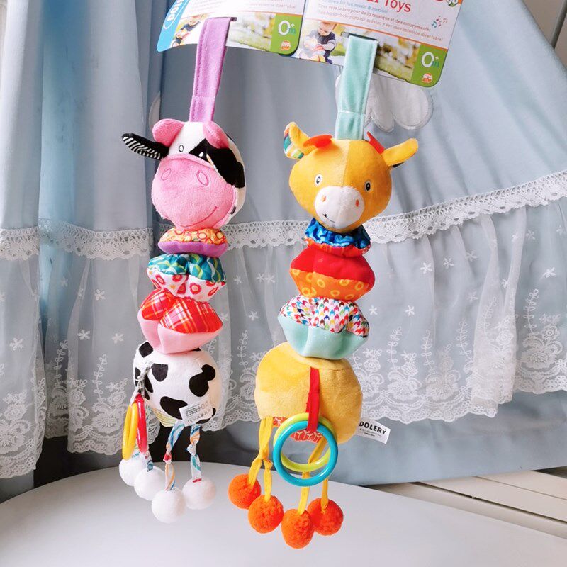 New baby animal music pull bell stroller car pendant bed hanging bell plush toy comfort baby toy
