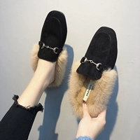 Dép lông nữ 2018 thu đông mới của nhà ga châu Âu mặc thời trang nửa kéo giày lười xã hội Giày Baotou Mules giay nu dep