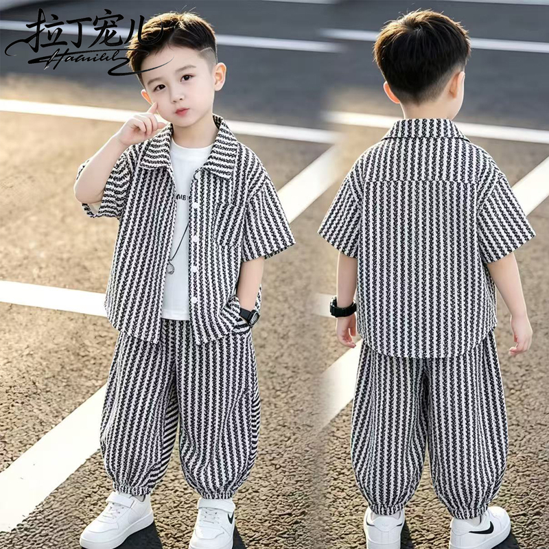 Boys' Cool Summer Shirt Set 2026 New Children's Clothing Baby Loose Casual Clothes Kids Two-Piece Trendy Set Boys' Cool Summer Shirt Set 2026 New Children's Clothing Baby Loose Casual Clothes Kids Two-Piece Trendy Set