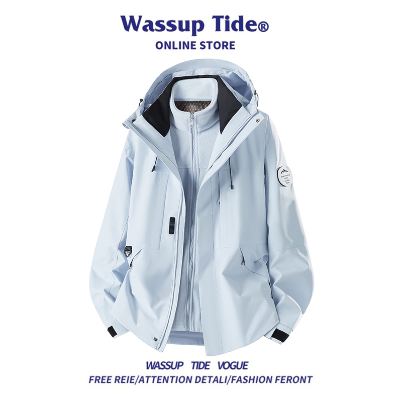 Wassup Tide Official Website Autum Three-In-One Jacket Couple Outdoor Windproof and Waterproof Mountaineering Jacket