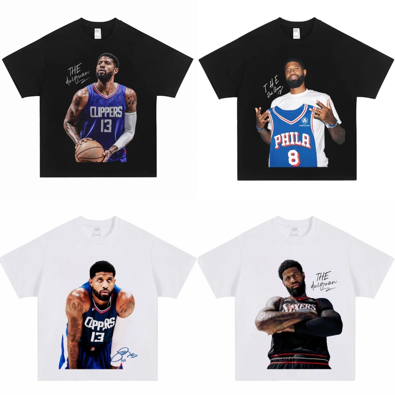 Paul George American Digital Direct-Print Round-Neck Short-Sleeve High Street Fashion Pure Cotton T-Shirt Men's Casual Top Paul George American Digital Direct-Print Round-Neck Short-Sleeve High Street Fashion Pure Cotton T-Shirt Men's Casual Top
