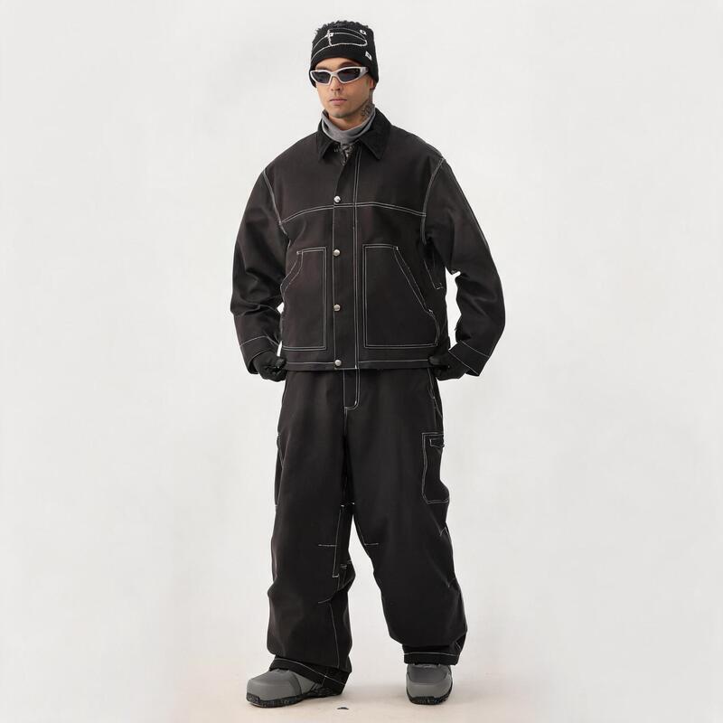 Gsousnow New Ski Suit Men's Retro Workwear Jacket Snowboard Windproof Waterproof Solid Color Snow Suit Set Gsousnow New Ski Suit Men's Retro Workwear Jacket Snowboard Windproof Waterproof Solid Color Snow Suit Set