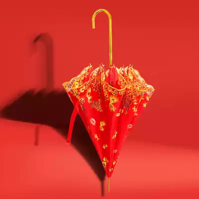 Wedding supplies wedding red umbrellas Bridal umbrella wedding lace embroidery long handle retro Chinese red umbrella