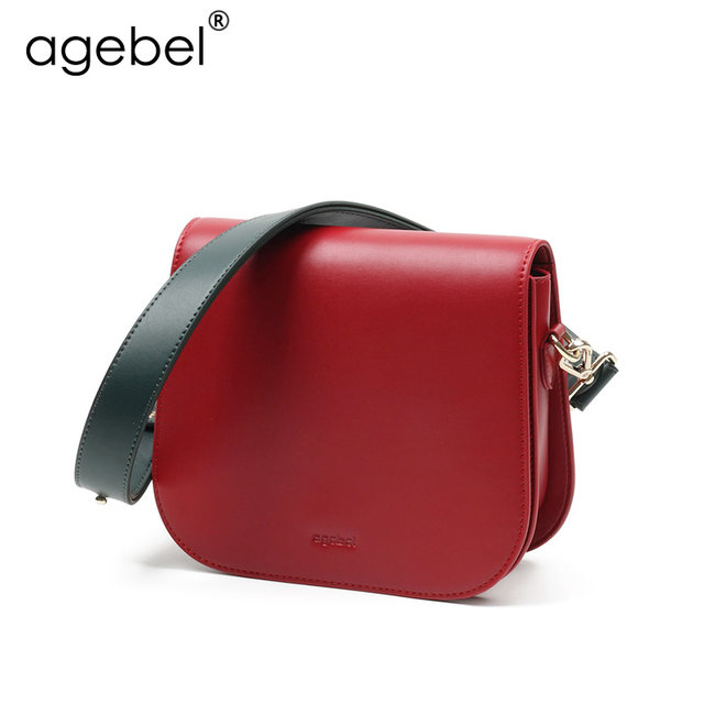 Aijibei 2023 new fashion contrasting wide shoulder strap saddle bag cowhide shoulder bag for women, versatile simple crossbody bag