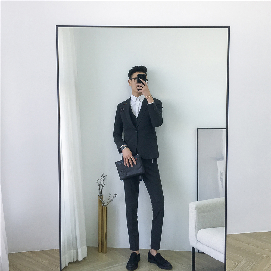 Bộ đồ vest nam phù hợp với phiên bản Hàn Quốc của xu hướng tự tu luyện Bộ đồ ba mảnh phù hợp với chú rể áo vest nam cao cấp