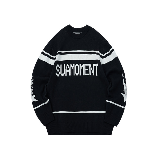 suamoment scratch star letter jacquard sweater autumn and winter lazy style couple trendy sweater knitted loose