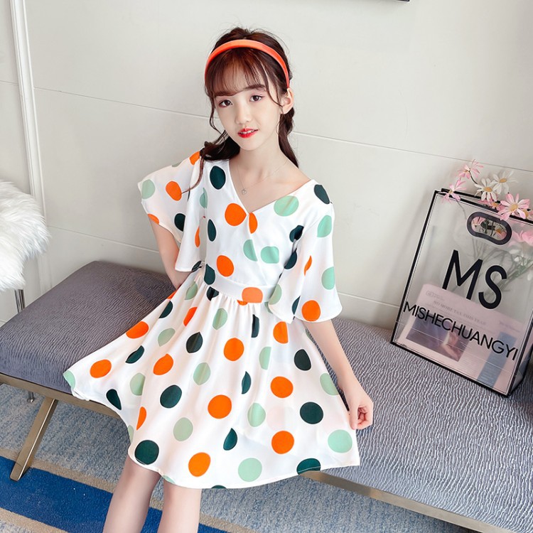 Girls dress 2021 summer new Korean version of the net red girl children's clothing chiffon summer dress Western style polka dot princess dress