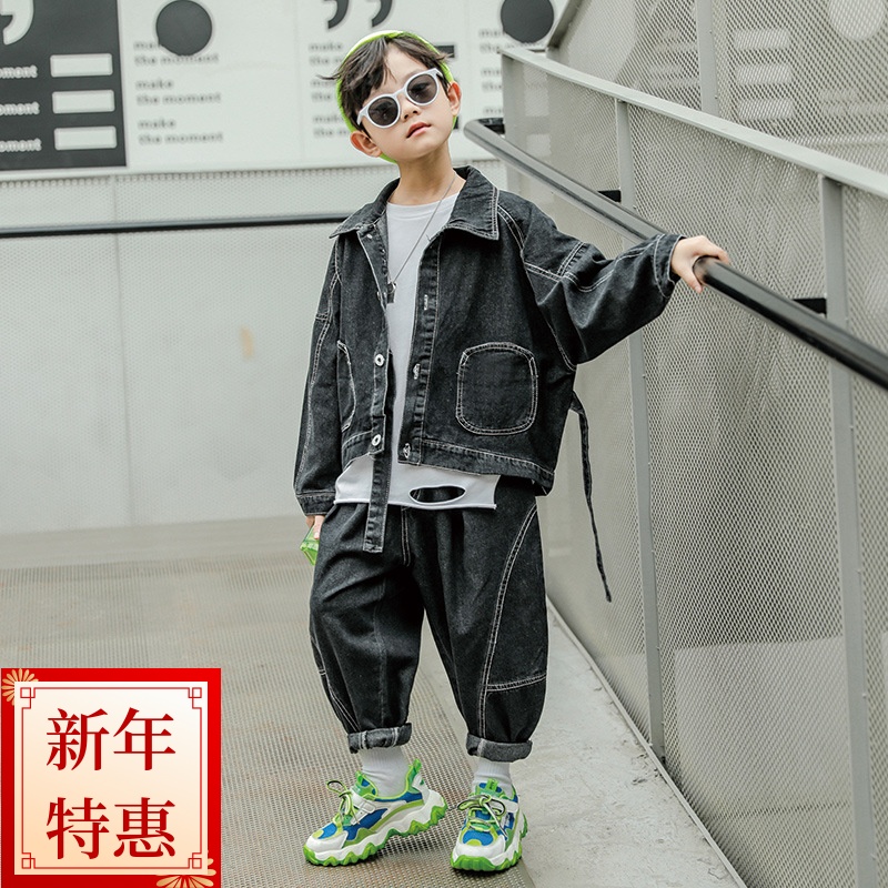 2021 autumn new denim suit thin Korean version loose casual fashion boy lapel fashion trend three-piece suit