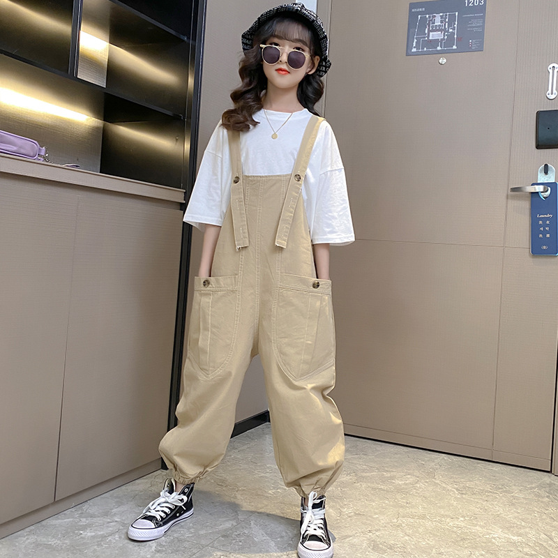 Girls suit summer high waist big boy Korean version of the Western style loose fashion baby bag pants girl trend fried street overalls