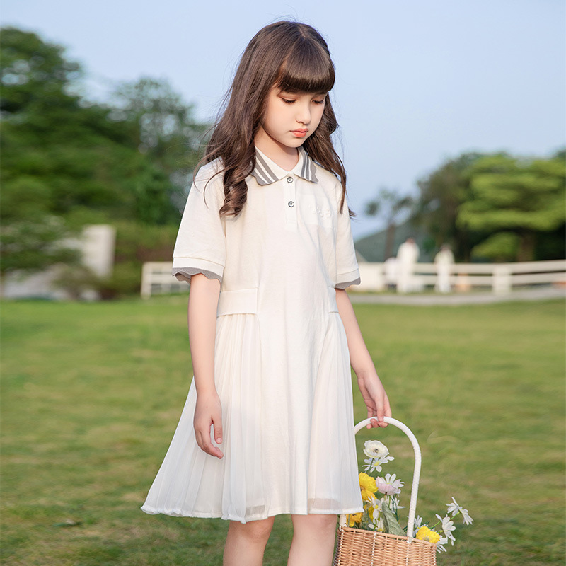 Girls' 2021 summer new children's wild Western style dress mesh stitching college style pleated skirt