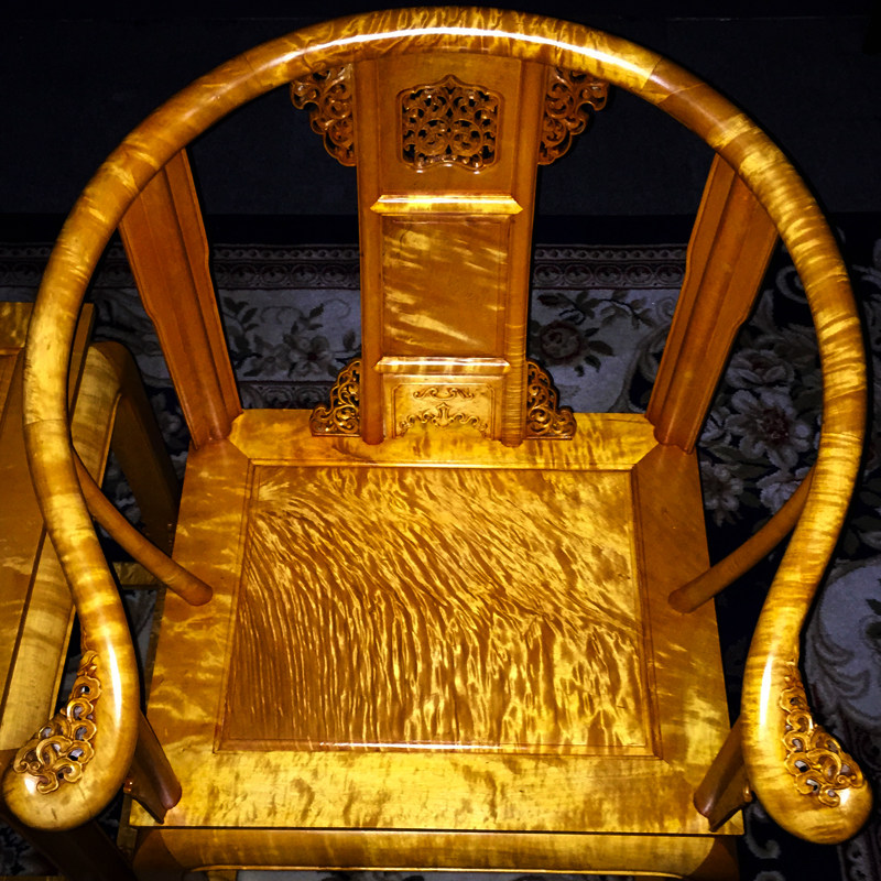 Red Wood Furniture Imperial Palace Chair Three Sets Golden Silk Nana Full Water Wave Casual Circle Chair Taiba Chair Full Wood Mortise And Mortise structure-Taobao