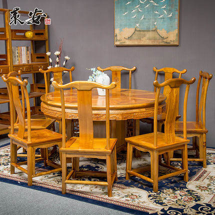 Manufacturer direct sales red wood furniture solid wood 1 53 gold silk Nan wood round table table round table dining table dining table dining table-Taobao