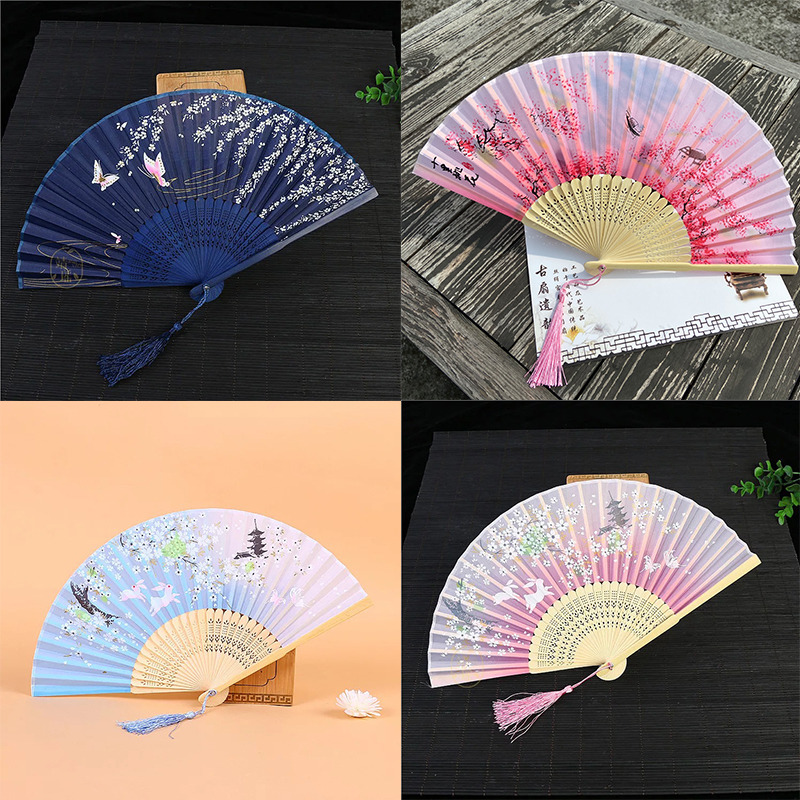 Summer Chinese style ancient style female dance fan Folding gift with portable portable small fan Japanese retro mini cloth fan