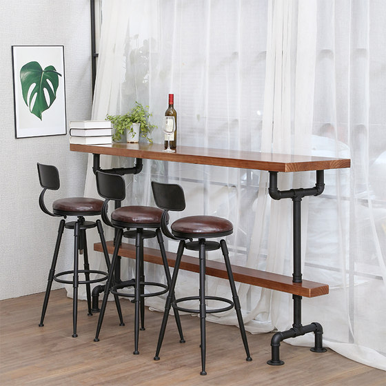 American solid wood bar table against the wall bar table long iron water pipe high feet home modern minimalist bar table and chairs