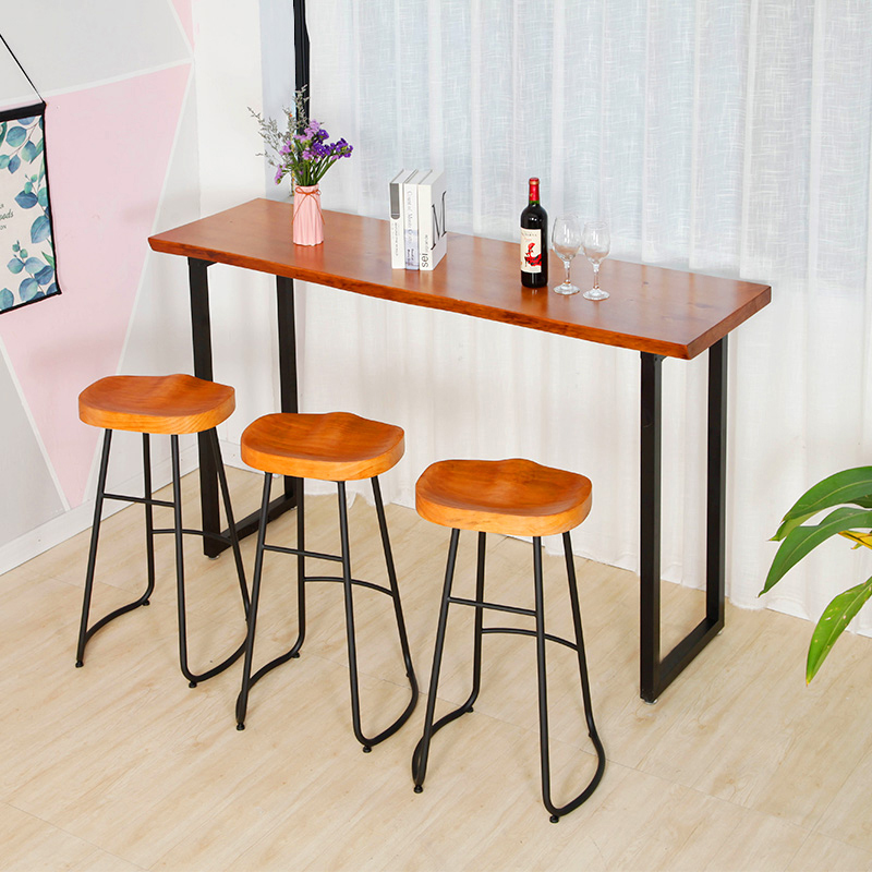 Solid wood bar table Easy High foot leaning against wall milk tea shop bar Home Iron Art Strip Bar Bar Bar Counter Table Chair Combo