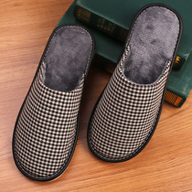 Slippers female spring and autumn home couple summer indoor non-slip cotton linen household deodorant Four Seasons thousand birds grid cool man