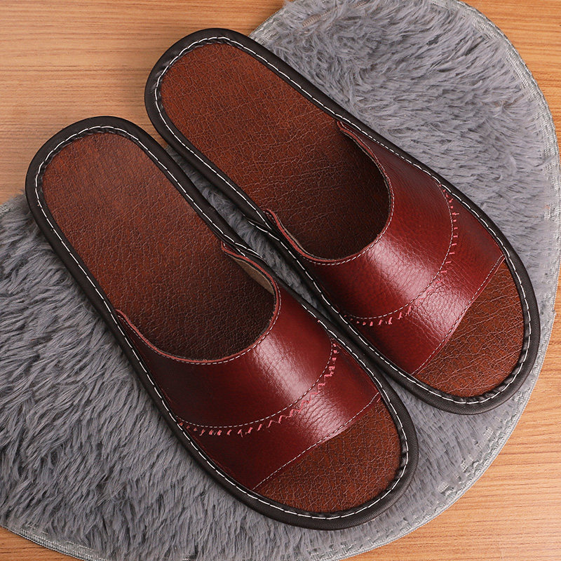 Summer leather slippers home men and women indoor home household floor sandals and slippers non-slip foot odor Japanese style