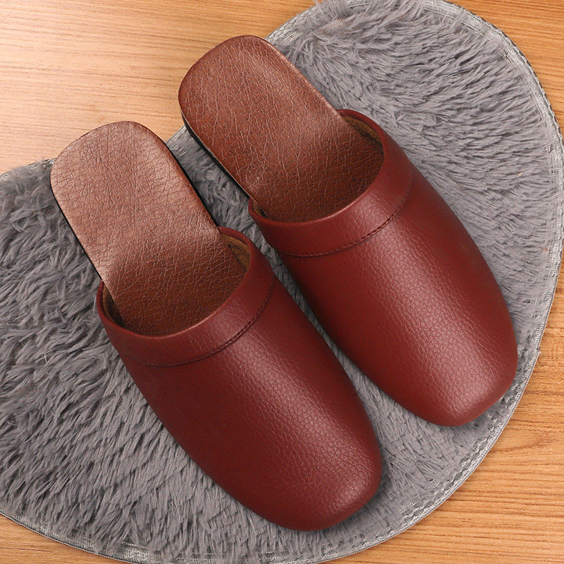 Spring and autumn style men and women home non-slip slippers couple indoor home wooden flooring home bun head beef tendon bottom leather slippers