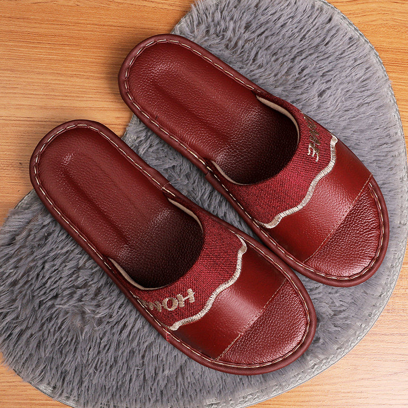 European-style home couple cloth slippers summer men and women four seasons home indoor soft bottom non-slip floor leather sandals and slippers