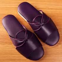 Men and women Summer indoor home sandals and slippers couples soft bottom non-slip bow wooden floor silent leather slippers