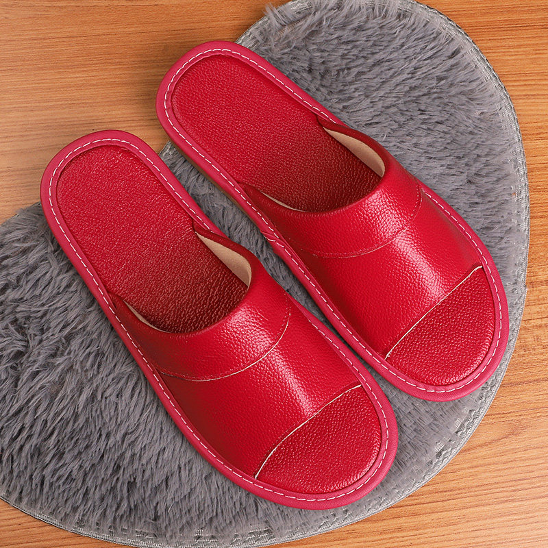 Haining Summer Non-slip Genuine Leather Slippers Men And Women Full Cow Leather Indoor Wood Floor Lovers Home summer deodorized