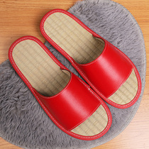 Genuine Leather Bamboo Mat Slippers Summer Day Style Home Indoor Floor Non-slip Leather Slippers Female Deodorant Home Slippers