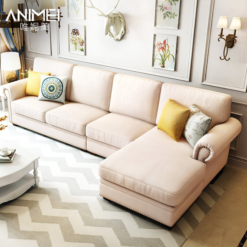 Small apartment combination Mediterranean style sofa pastoral three-person living room corner American sofa fabric