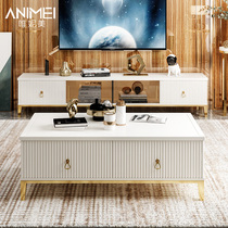 (New in 2021) Postmodern American light luxury TV cabinet coffee table combination living room solid wood small apartment floor cabinet