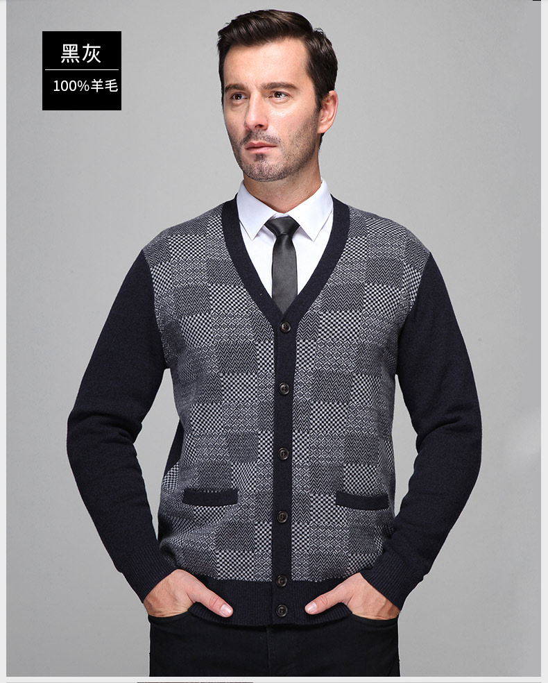 Hengyuan Xiang tinh khiết áo len mùa đông nam kích thước lớn V-Cổ áo len dày áo len trung niên cardigan coat