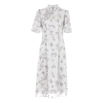 Huamu Deep New Chinese Style Improved Cheongsam Womens Stand Collar Pan Button 2024 New National Style Heavy Industry Embroidered Lace Dress