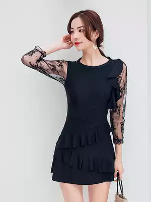 2021 New Net red fairy fan lace belly slim slim body long sleeve skirt backless spa swimsuit women