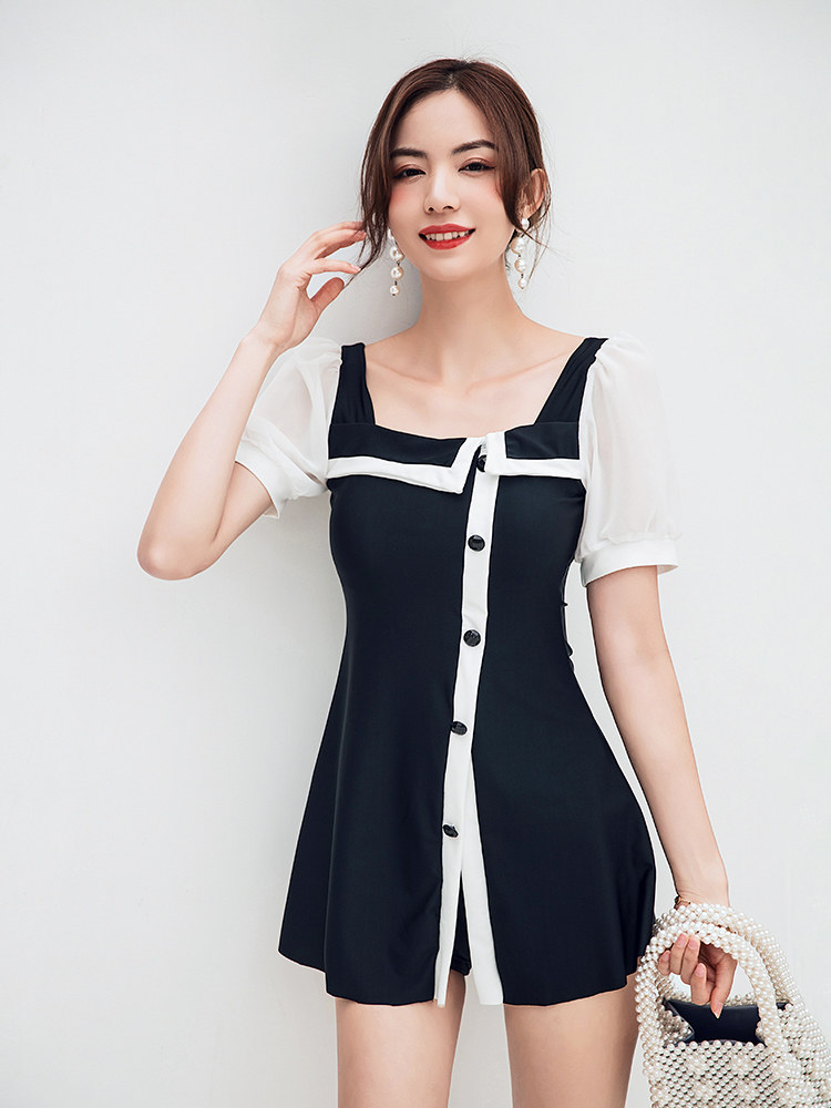 Vintage wind fairy fan holiday fashion thin slim backless dress flat angle two-piece spa swimsuit female