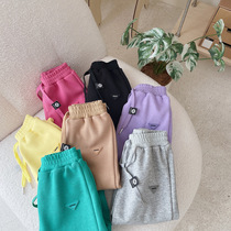 Girls sports pants autumn and winter wear 2021 New Baby plus velvet pants childrens pants one velvet casual trousers