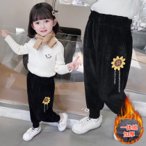 Girls plus velvet pants 2021 Winter new childrens padded trousers foreign baby chenille casual pants