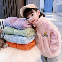 Children plus velvet jacket autumn and winter 2021 new girls sweater foreign style baby coat coral velvet winter tide