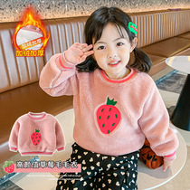 Girls thick sweater 2021 Winter new Korean version of foreign style children cartoon coat baby plus velvet pullover sweater