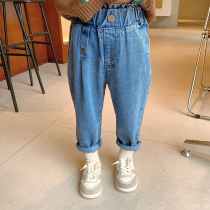 Girls jeans spring and autumn clothing 2021 New Korean version of foreign style childrens casual trousers baby pants outside wear loose