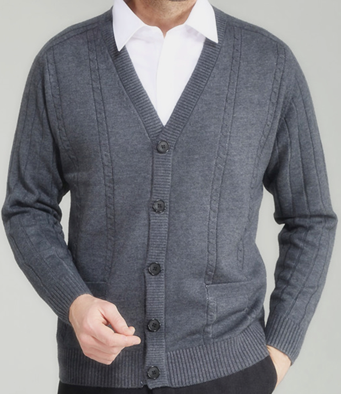 Middle-Aged and Elderly Men's Wool Cardigan, Elderly Sweater, Knitted Sweater Jacket, Father's Spring and Autumn Sweater